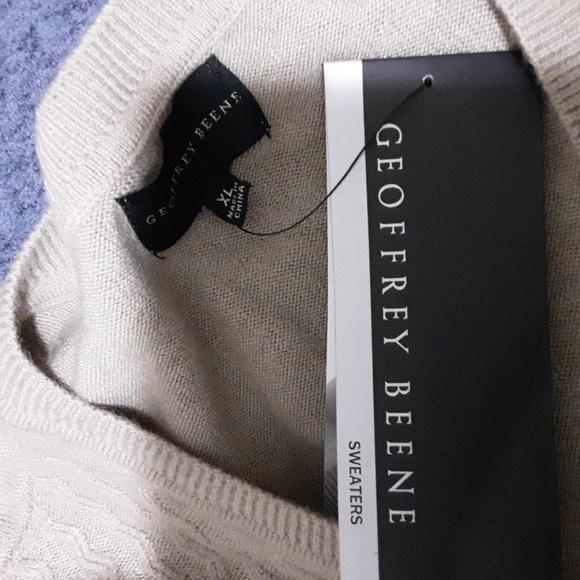 Geoffrey Beene sweater knit vest pullover men beige v-neck XL Y2K.Grandpa soft - Picture 4 of 6